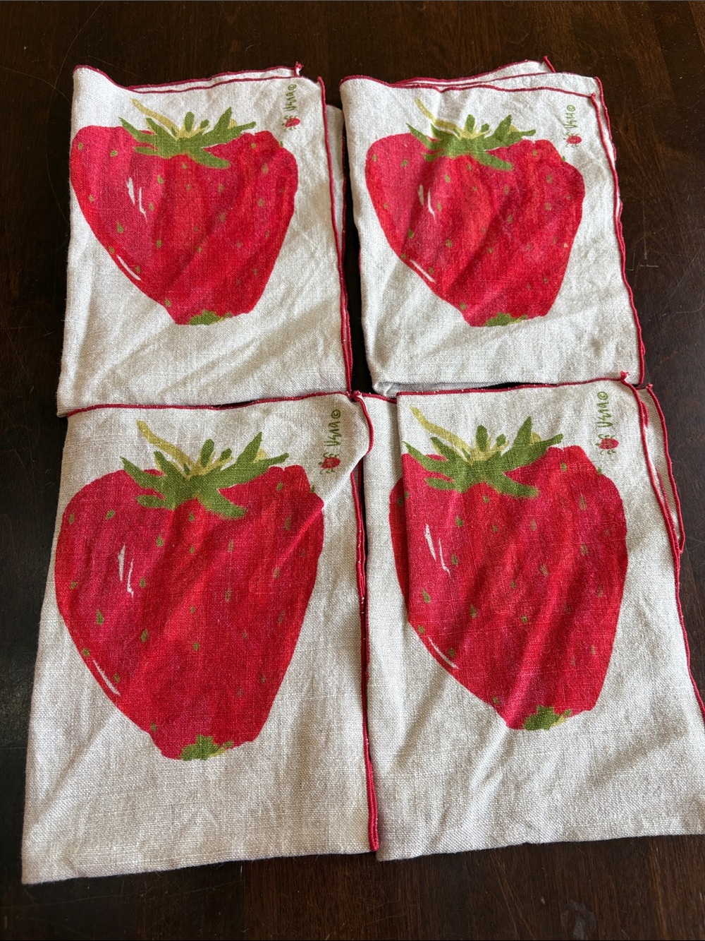 4 Vera Neumann Linen Strawberry Napkins